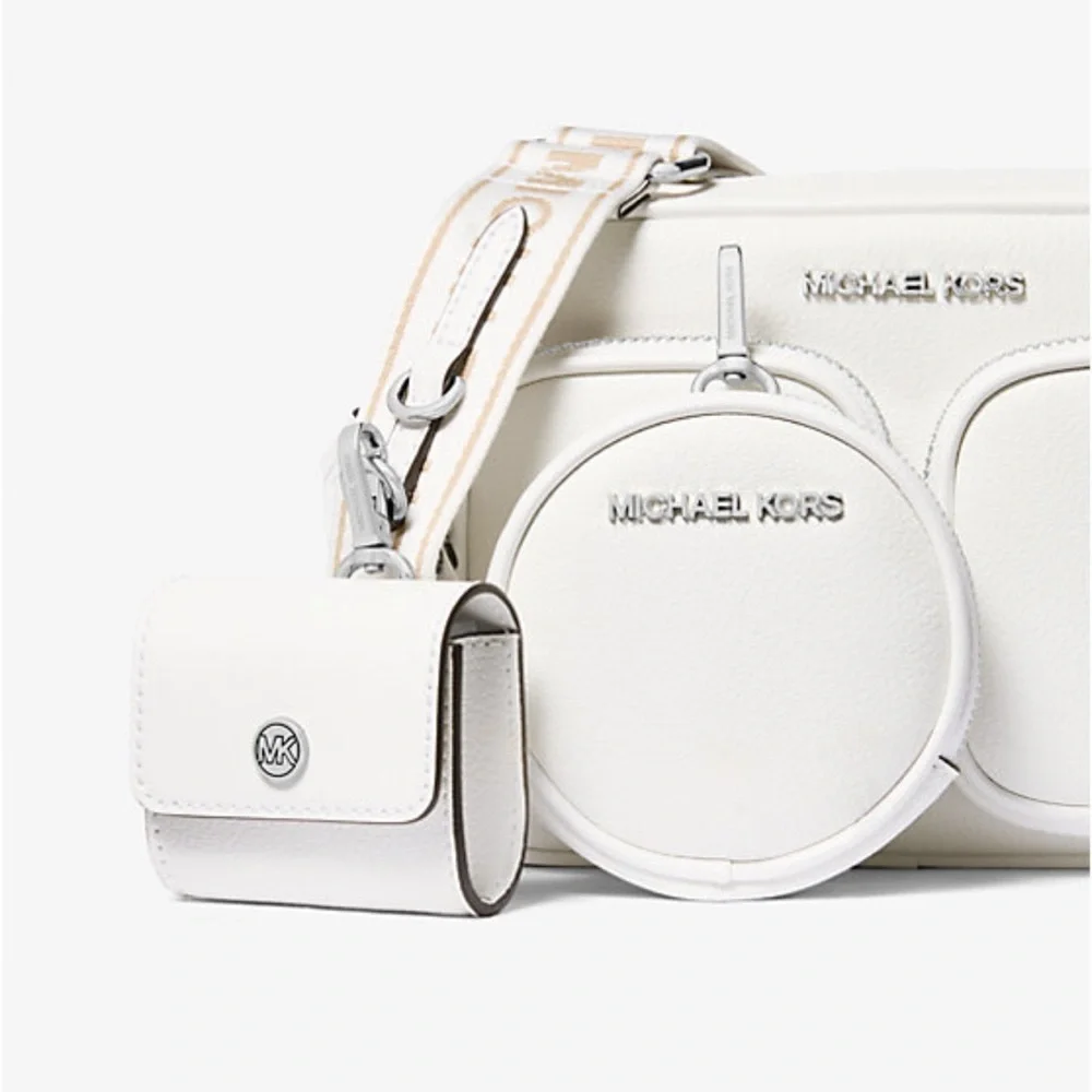 Michael Kors Jet Set Leather Md Crossbody Bag Case Apple Airpods Pr Optic White